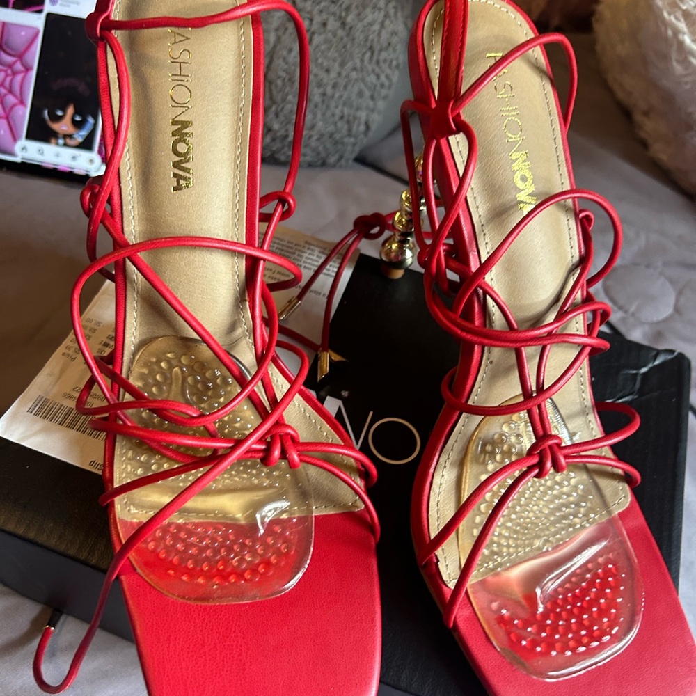 red & gold fashion nova heels